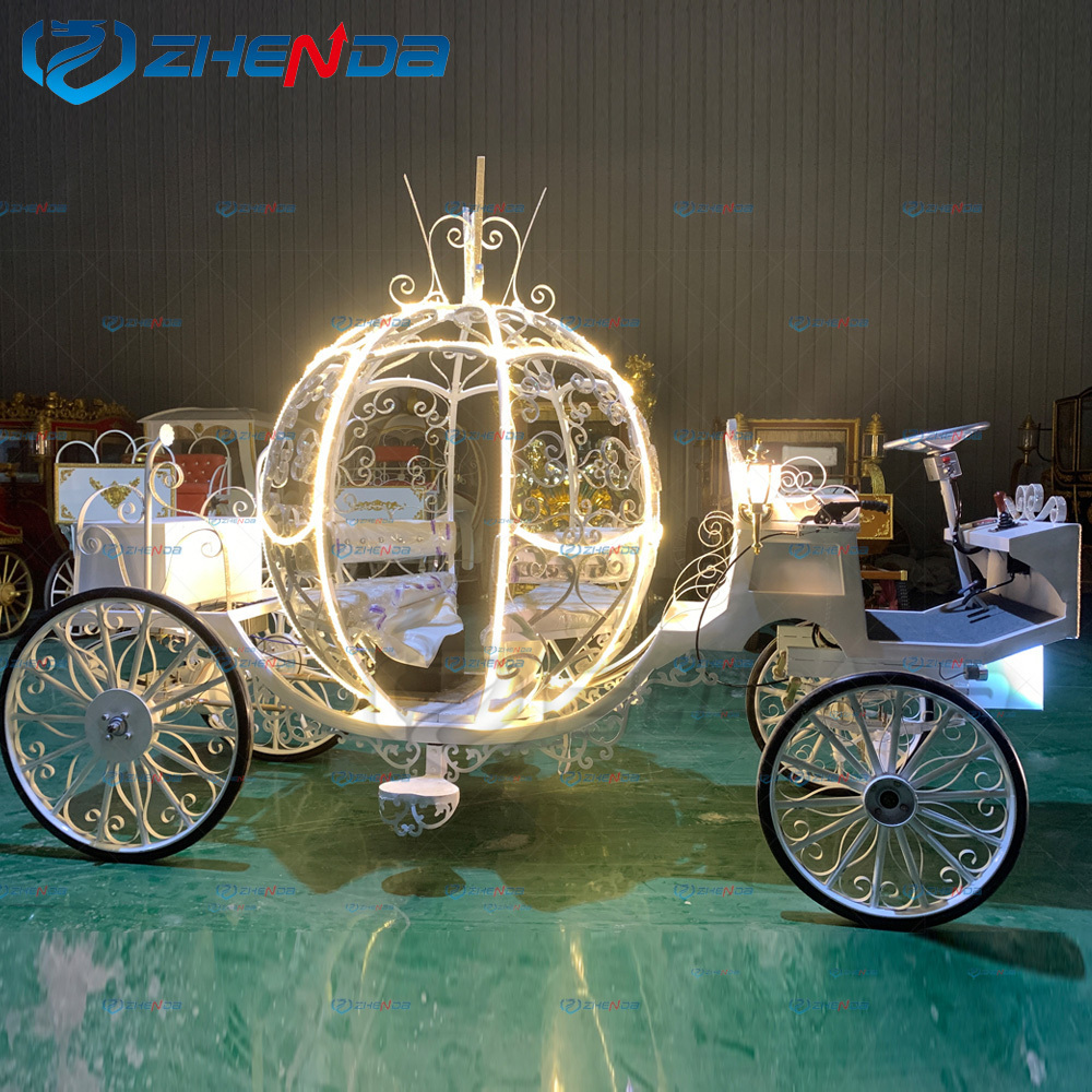 Romantic white princess wedding horse carriage/3kW high power motor pumpkin horse carriage for sale