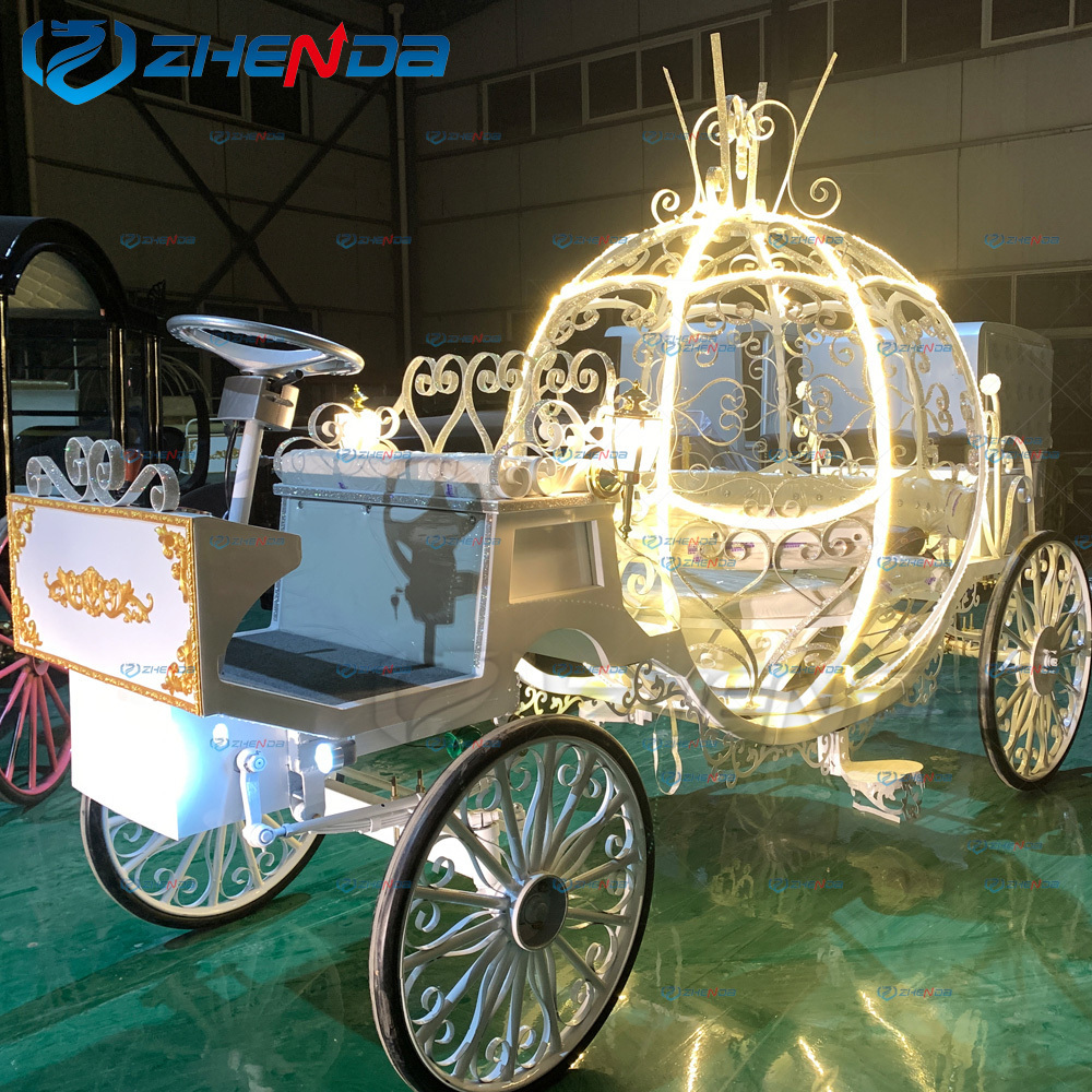 Romantic white princess wedding horse carriage/3kW high power motor pumpkin horse carriage for sale