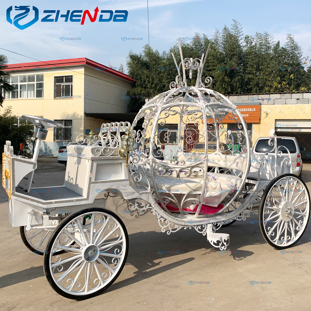 Romantic white princess wedding horse carriage/3kW high power motor pumpkin horse carriage for sale