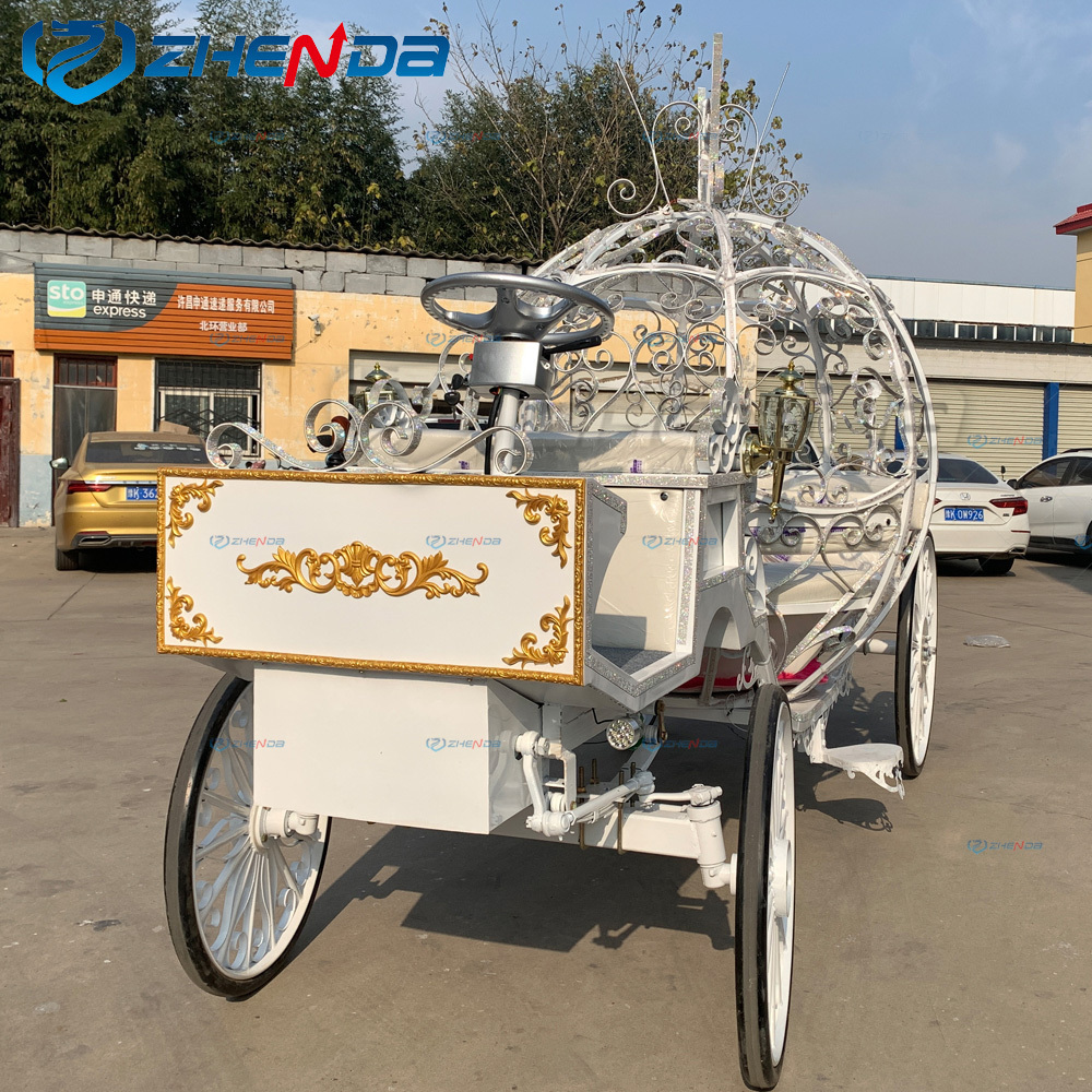 Romantic white princess wedding horse carriage/3kW high power motor pumpkin horse carriage for sale