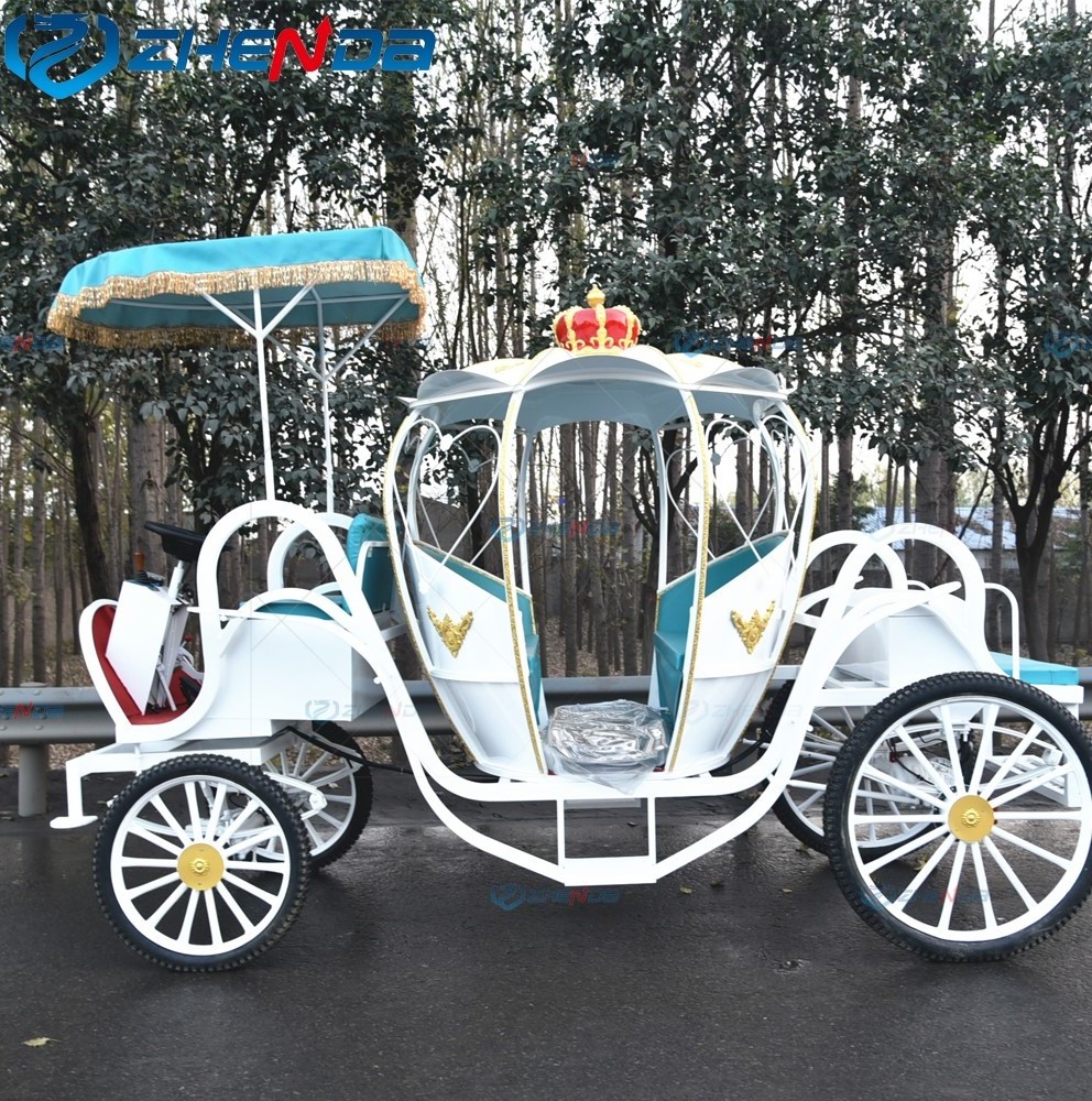 Blue Pumpkin Carriage Wedding Or Tourist Attraction Recreation Sightseeing horse Carriage With Canopy