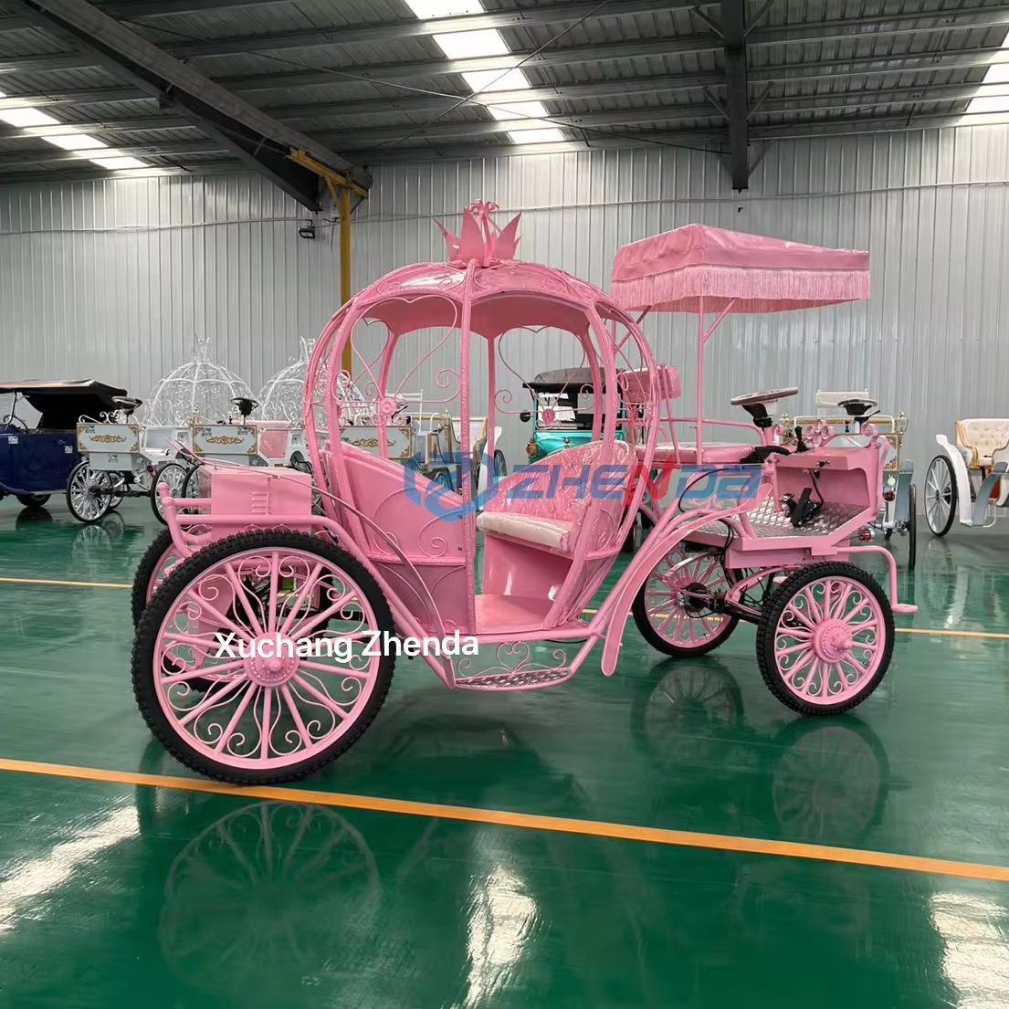 2024 Newest Pink Cinderella Pumpkin Horse Carts Pumpkin Wedding Carriage Electric Pumpkin Horse Carriage for Sale