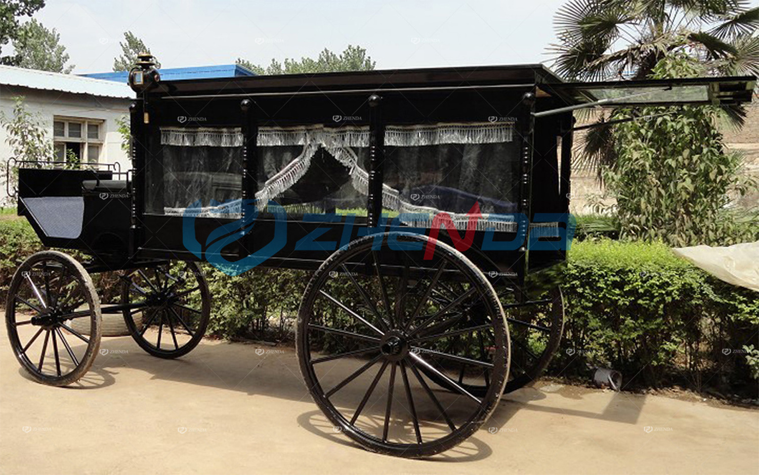 Zhenda Pinkish Funeral Coaches Manufacturer/Coffin Horse Drawn Carriage/Nigerian White Horse Hearse For Sale