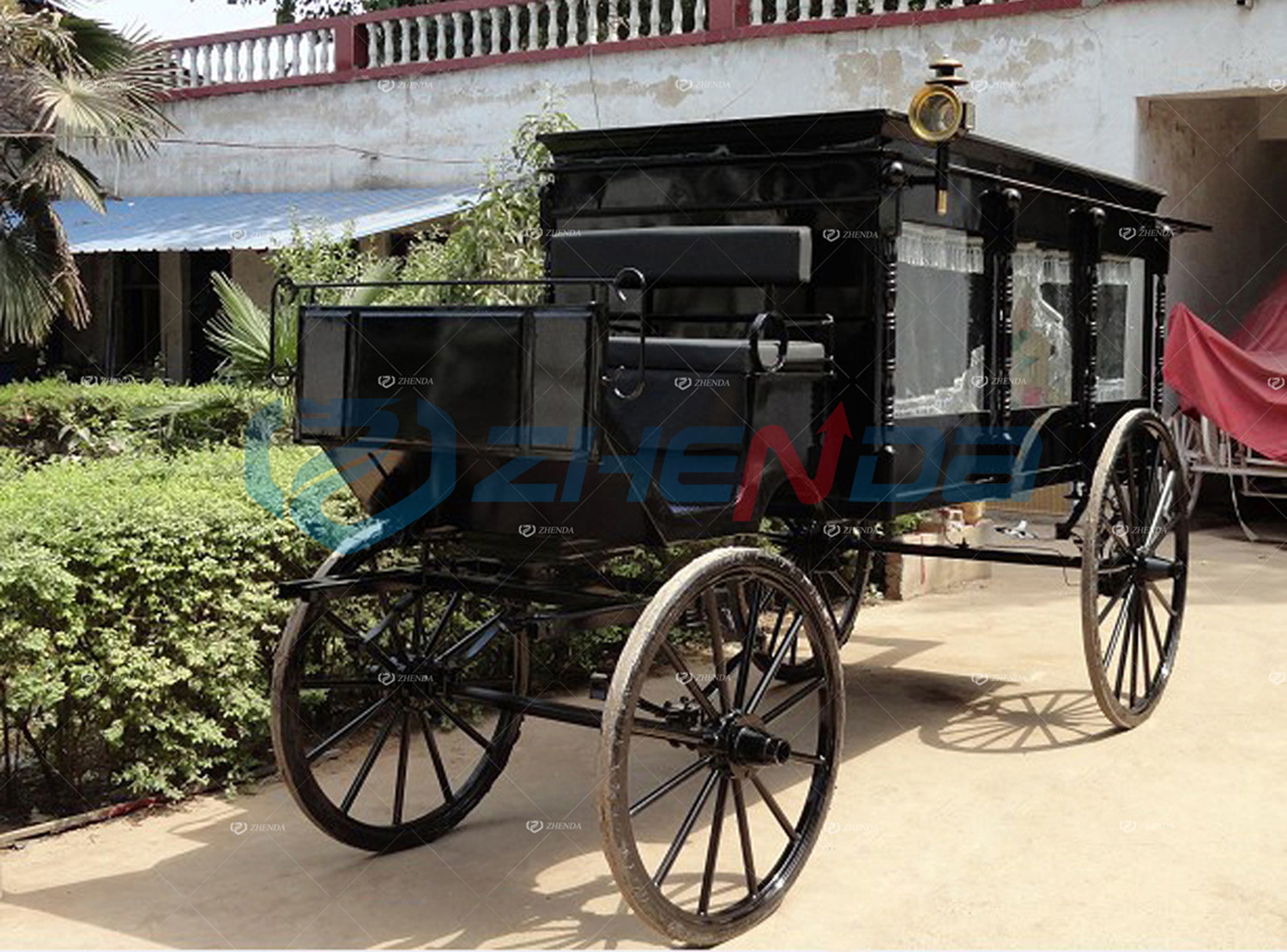 Zhenda Pinkish Funeral Coaches Manufacturer/Coffin Horse Drawn Carriage/Nigerian White Horse Hearse For Sale