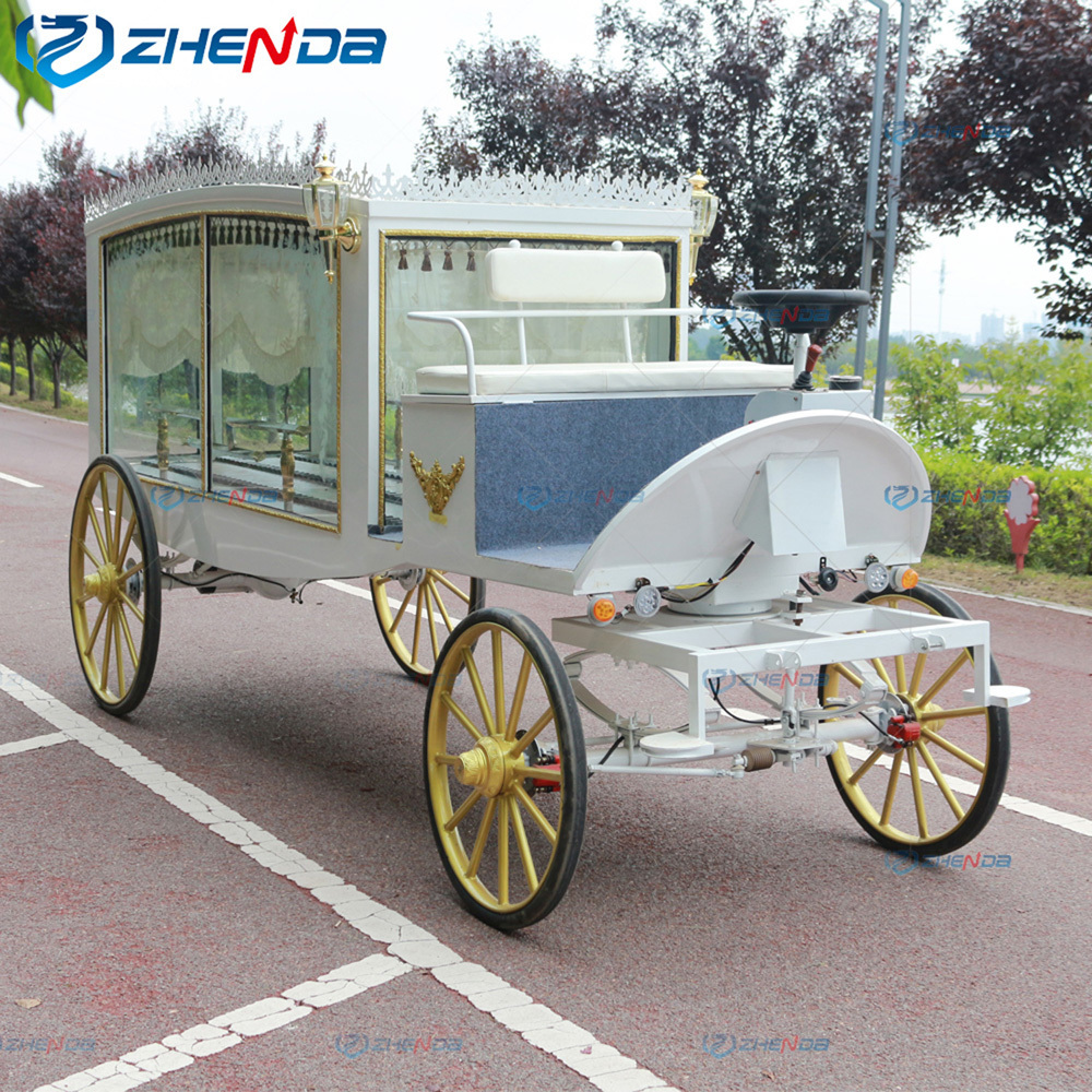 White Coffin Carriage Victoria White Horse Hearse / Coffin Car German Glass Covered Electric Hearse