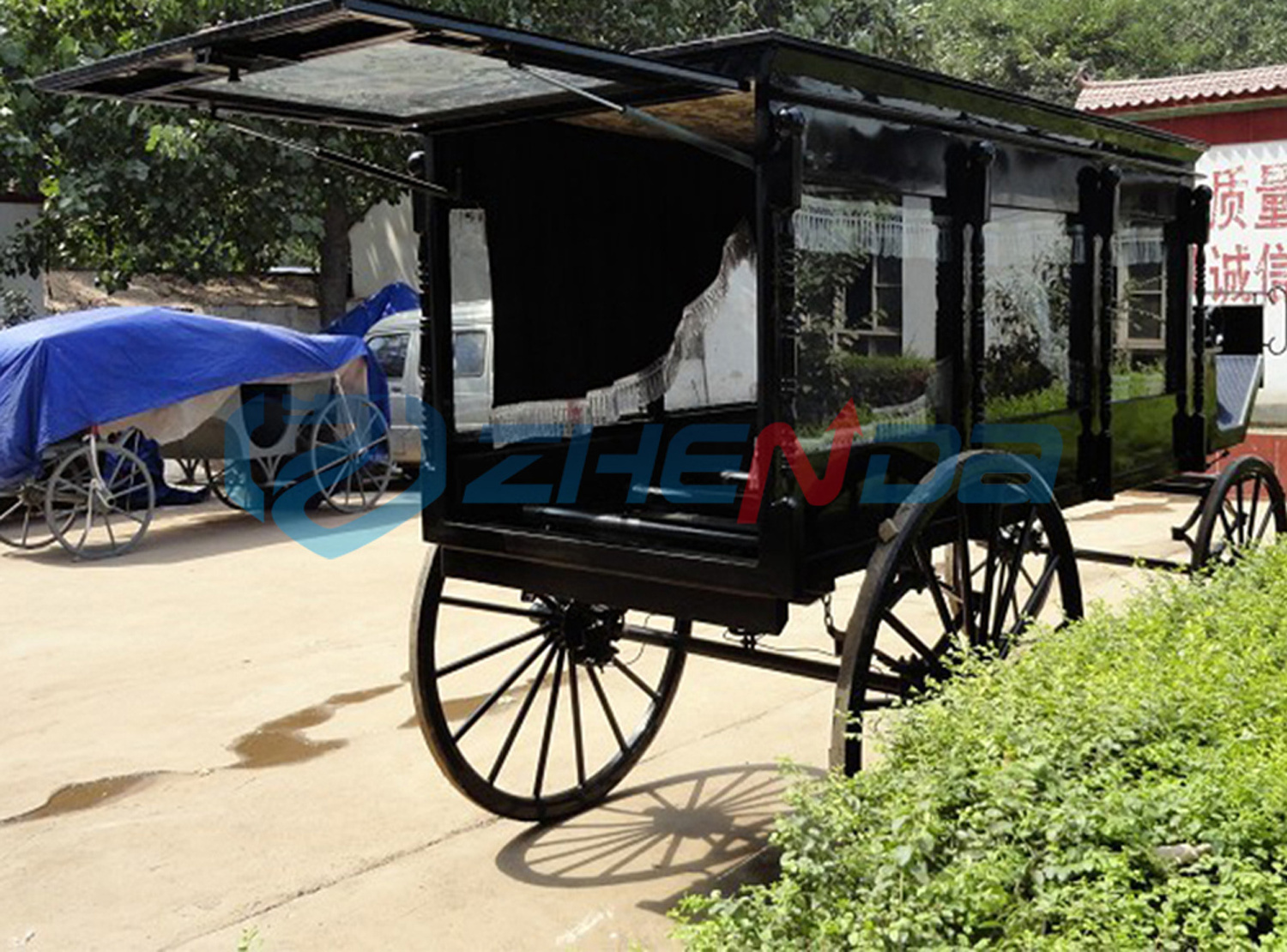 Zhenda Pinkish Funeral Coaches Manufacturer/Coffin Horse Drawn Carriage/Nigerian White Horse Hearse For Sale