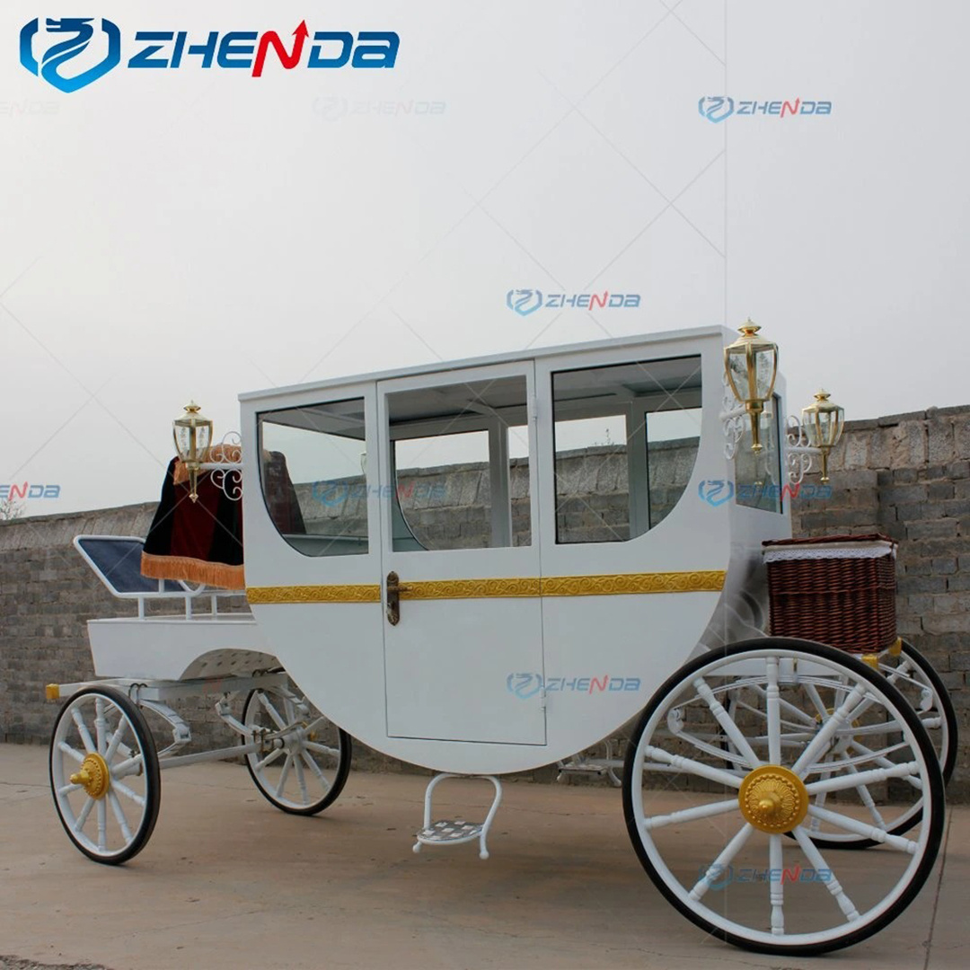 OEM High Quality Golden Marathon Horse Wagon Carriage Cart With Soft Double Seats Simple Elegant Horse Carriage