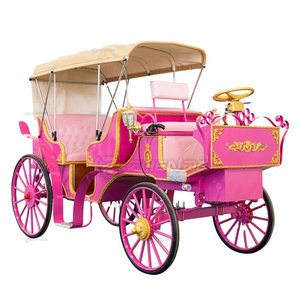 Pink 3-row Victoria sightseeing carriage luxury royal horse cart Cinderella wedding horse carriage on sale