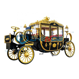 Black Luxury Royal Horse Carriage Marathon Retro Wedding Horse Cart 4-Wheel European Electric Royal Carriage