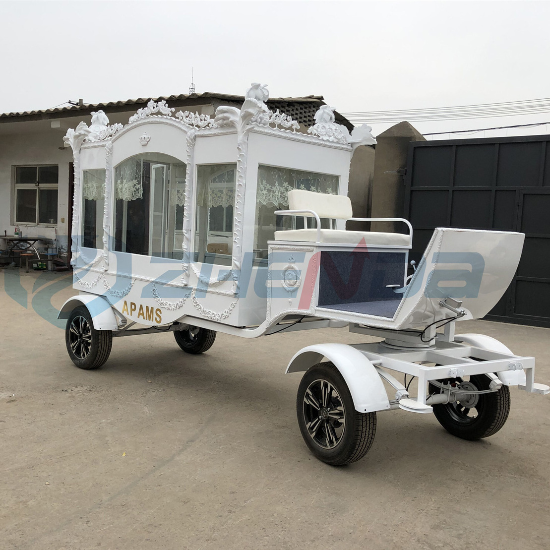 White Horse Drawn Coffin Carriage Wholesale Custom Funeral Hearse Low Price High Quality Funeral Supplies For Sale