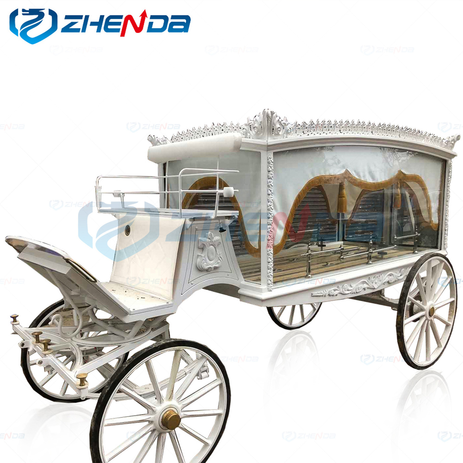 Horse Hearse Manufacturer white Horse Drawn Hearse car for Sale/Coffin box electric funeral horse drawn hearse