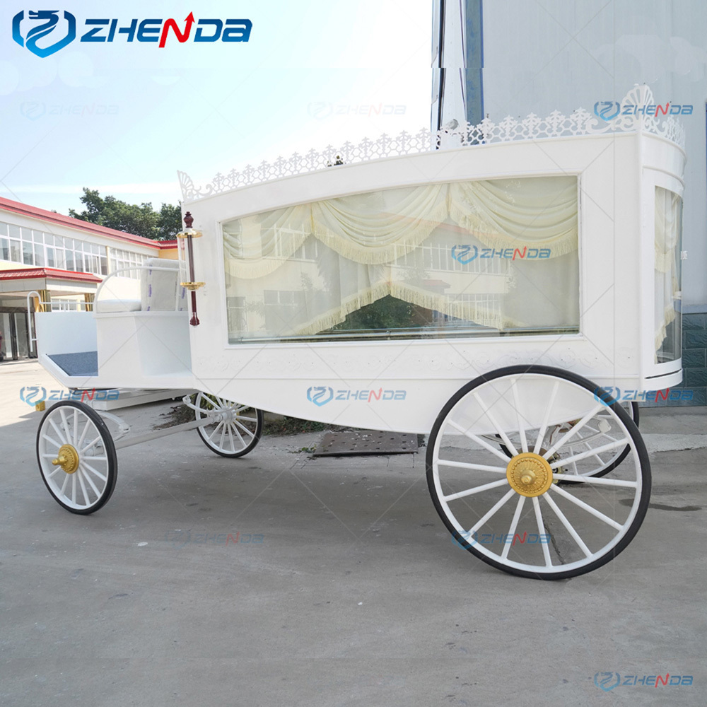 White Coffin Carriage Victoria White Horse Hearse / Coffin Car German Glass Covered Electric Hearse