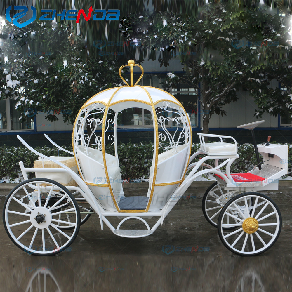 Beautiful Christmas Crown Pumpkin wedding electric horse drawn carriage / Electric princess horse cart wagon for sale