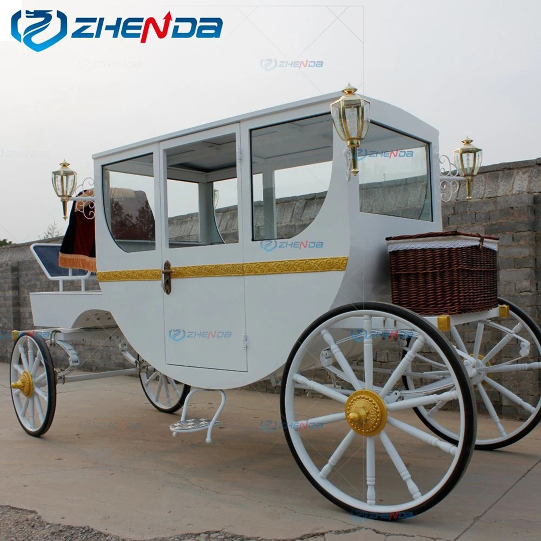 OEM High Quality Golden Marathon Horse Wagon Carriage Cart With Soft Double Seats Simple Elegant Horse Carriage