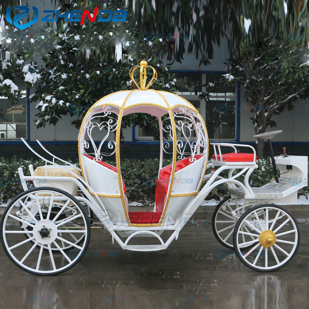 Beautiful Christmas Crown Pumpkin wedding electric horse drawn carriage / Electric princess horse cart wagon for sale