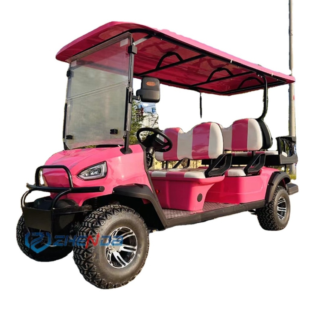 Girly pink multi-color off-road wheel beach electric golf cart 48v 72v sightseeing car with bumper for sale