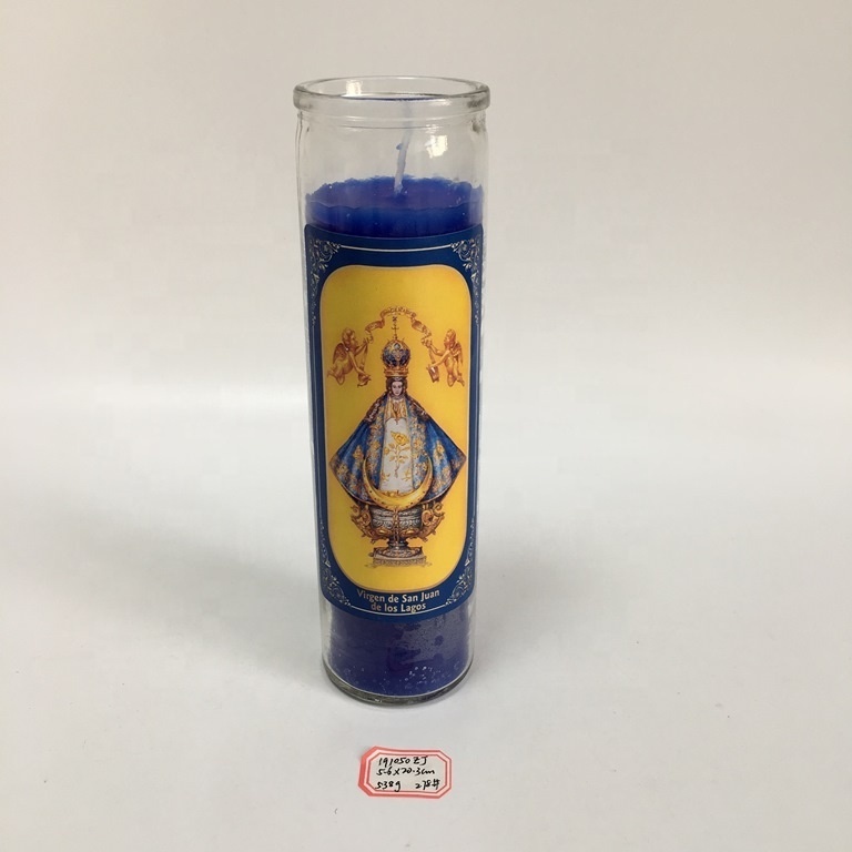 cheap religious candles burning time 24 hours ~7 days,high 8 inch glass  jewish candle, kosher candle candle with saint image