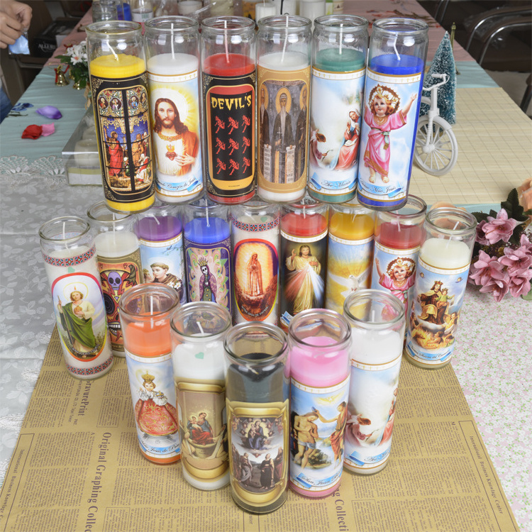 White VELA SAN MIGUEL ARCANGEL Religious Candles In Different Sizes Customize Color Map in Bulk