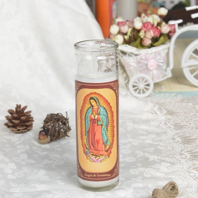 Custom Rich Designs Saint Images Glass Jar size Diameter 8 inch religious Candles for memorial Prayer