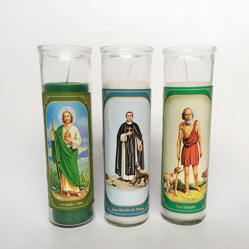 White VELA SAN MIGUEL ARCANGEL Religious Candles In Different Sizes Customize Color Map in Bulk