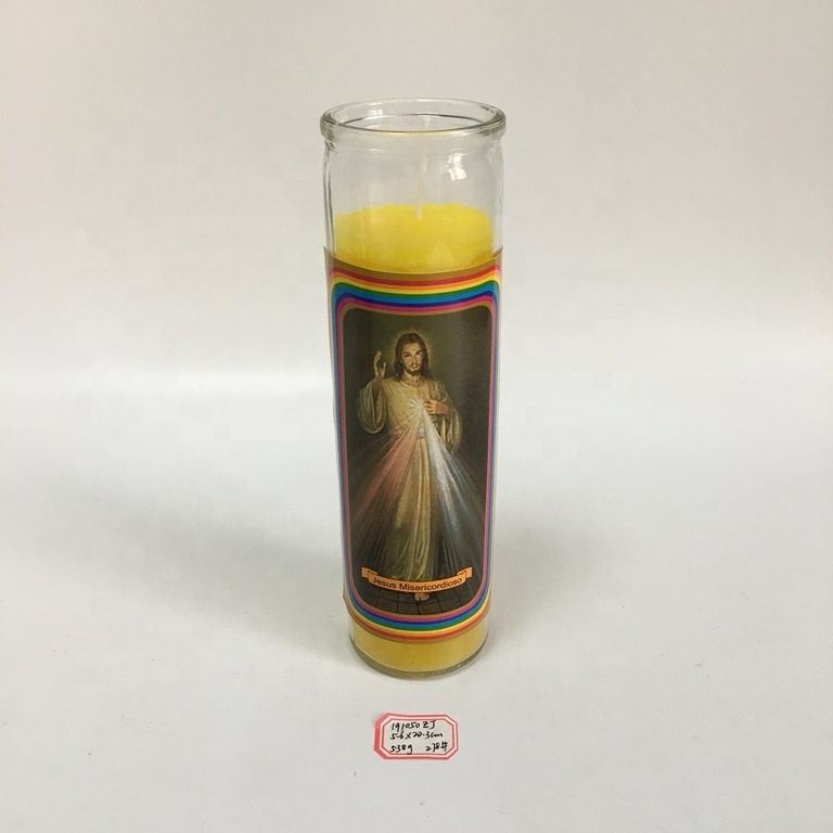 cheap religious candles burning time 24 hours ~7 days,high 8 inch glass  jewish candle, kosher candle candle with saint image