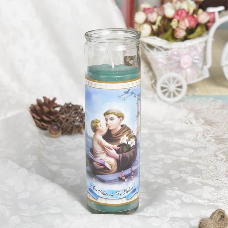 Christian Religious Candle, 7 Day Candle, Religious Candle Glass Jars glass candle bell