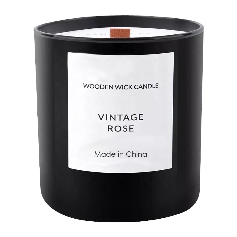 soy candle with white box package  black glass  wooden wick scented candle soy wax customized logo,