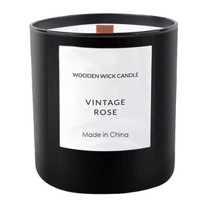 soy candle with white box package  black glass  wooden wick scented candle soy wax customized logo,