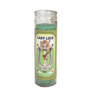 long burning time religious candles with LADY LUCK picture ,oil burning candle,religious votive candles