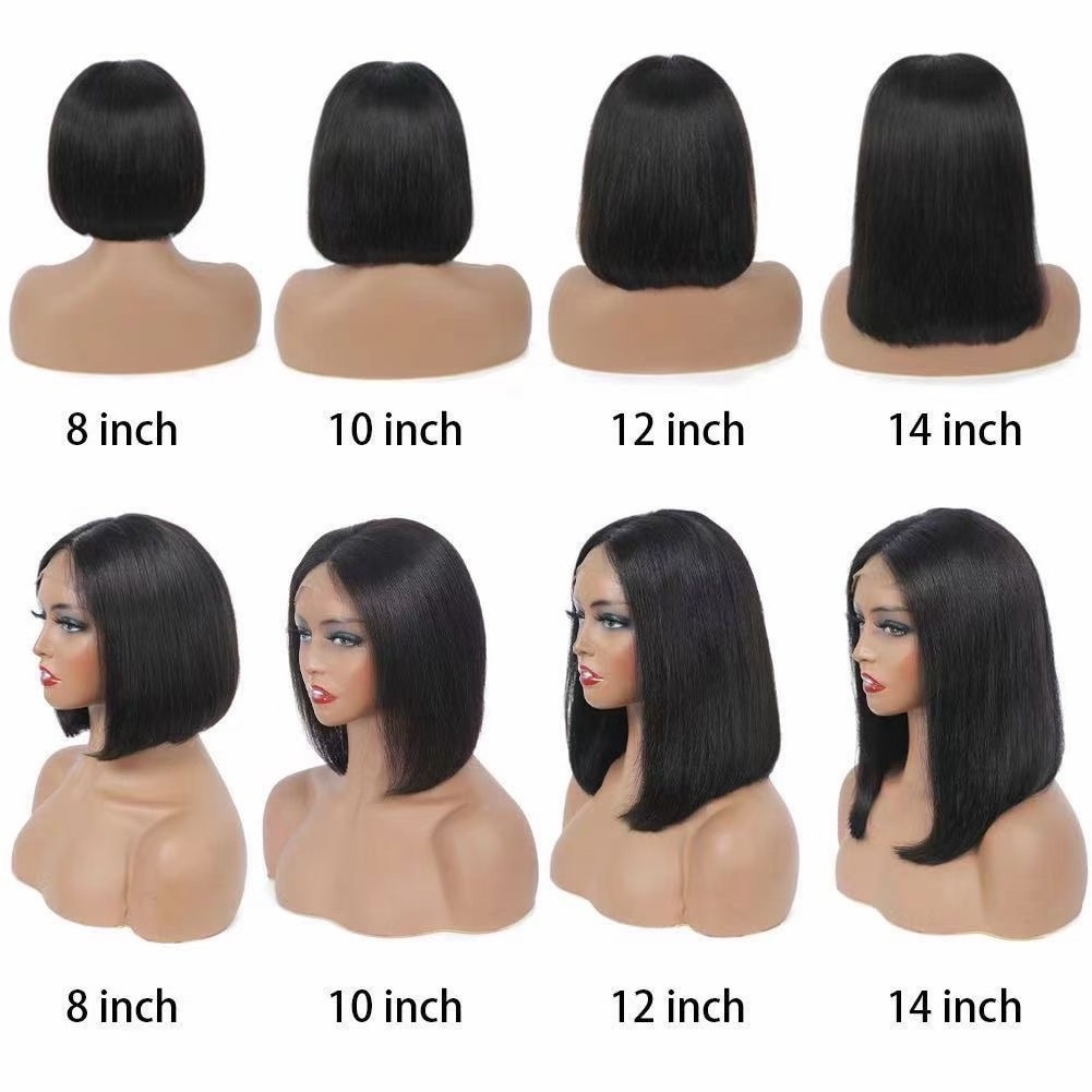 100% Human Hair Vietnamese Straight Bob Wig for Black Women 180 Density Glueless HD Full Lace Scalp Bob Cheap Hair Wigs Bang Wig