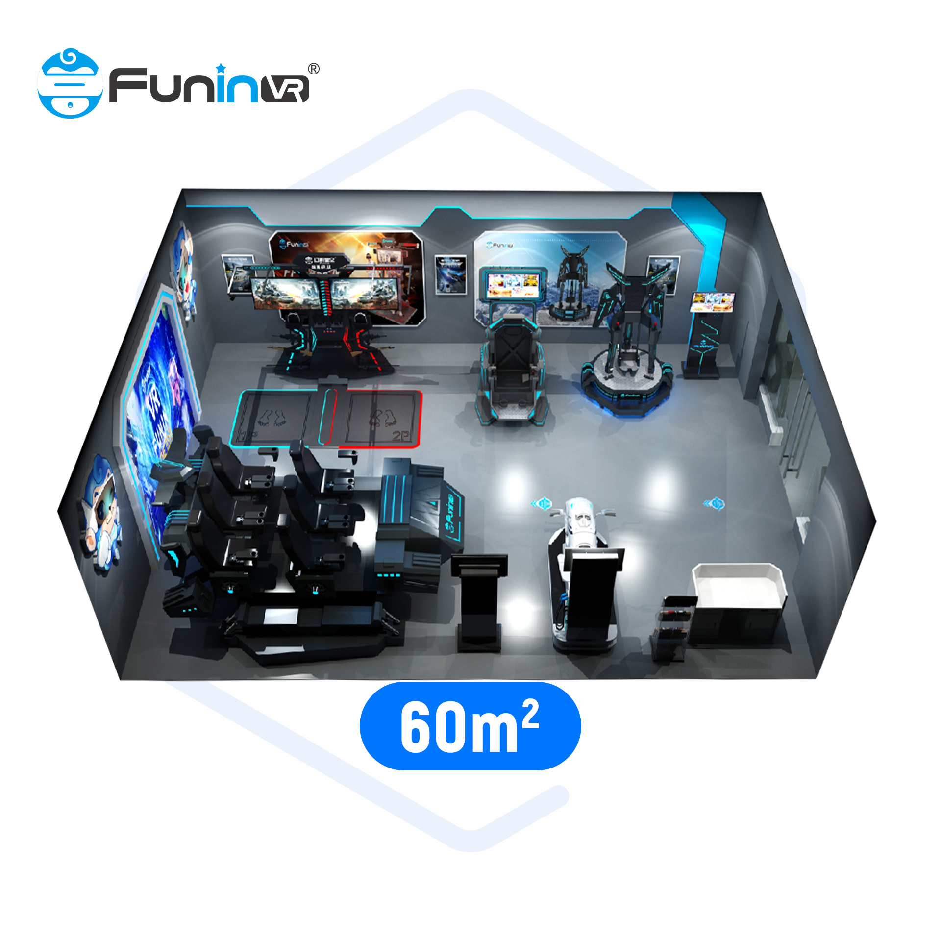 One Stop VR park  soluation VR Simulator  50-300  Square Meter Virtual Reality Indoor VR Amusement Park Ride Simulation