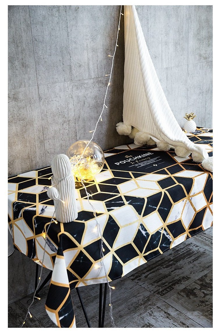 Black Gold Cotton And Linen Waterproof Tablecloth Nordic Style Rectangular Tablecloth Tea Table Cloth