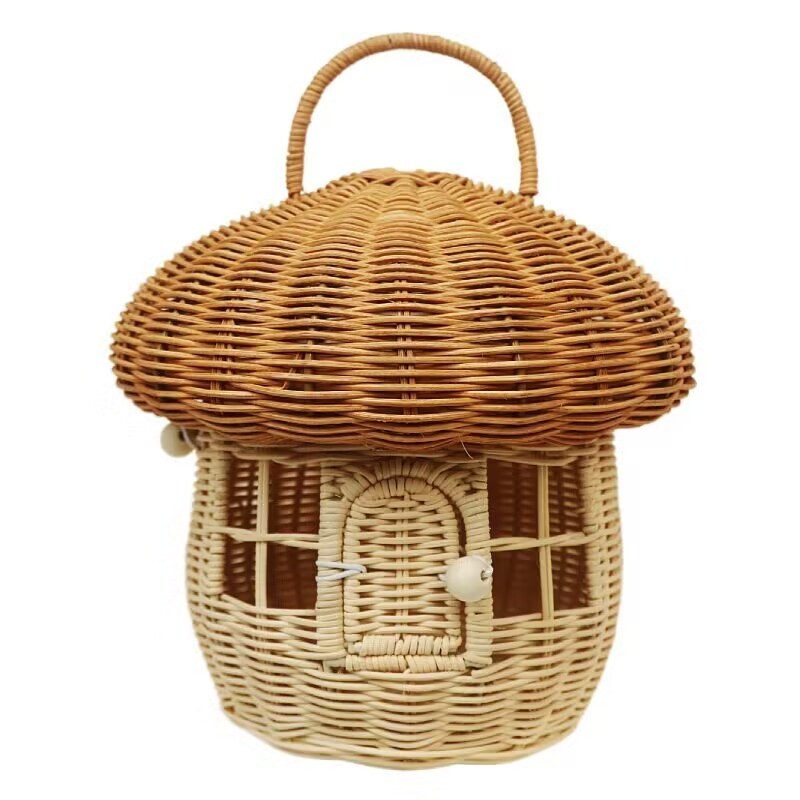 rattan woven handmade mushroom storage box children's decorative storage basket