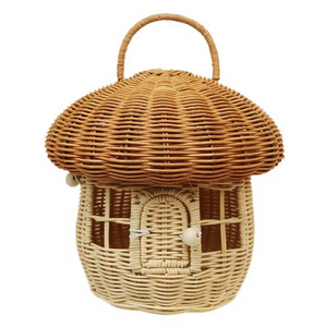 rattan woven handmade mushroom storage box children's decorative storage basket