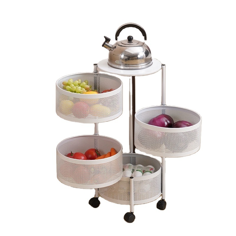 Hot Amazon White 4-Tier Kitchen Fruit Basket Rotating Fruit Vegetable Kitchen Storage Rack Potatoes Storage Baskets