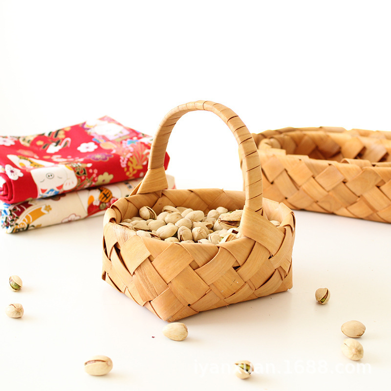 Willow Weaving Handheld Picnic Basket Rustic Style Lace Fabric Storage Basket Rattan Storage Basket