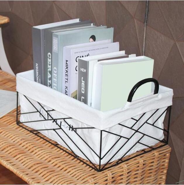 Nordic style iron art storage rack table top books snacks sundries storage basket cosmetics storage basket