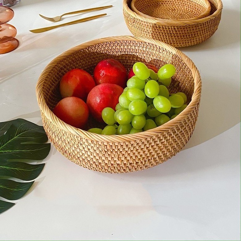 Wholesale Vietnamese Rattan Fruit Plate Home Fruit Plate Creative Fruit Basket Snacks Candy Bread Storage Basket