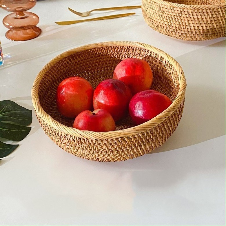 Wholesale Vietnamese Rattan Fruit Plate Home Fruit Plate Creative Fruit Basket Snacks Candy Bread Storage Basket