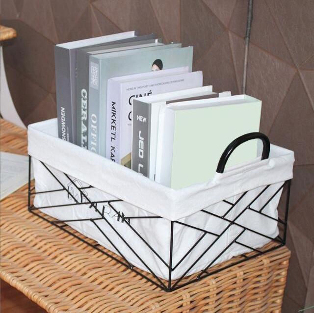 Nordic style iron art storage rack table top books snacks sundries storage basket cosmetics storage basket