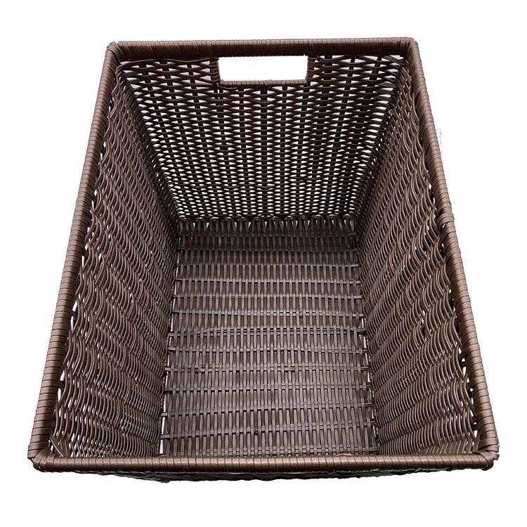 Wholesale Hand Cane Hamper Woven Plastic Laundry Storage Basket Large Clothes Plastic Laundry Basket with Handles