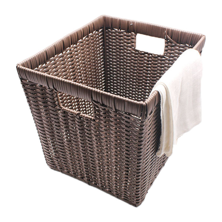 Wholesale Hand Cane Hamper Woven Plastic Laundry Storage Basket Large Clothes Plastic Laundry Basket with Handles