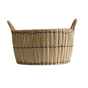 Cheap Large Round Iron Rattan Wicker Gift Hamper Storage Basket for Home Woven Shallow Storage Basket Desktop Storage Basket