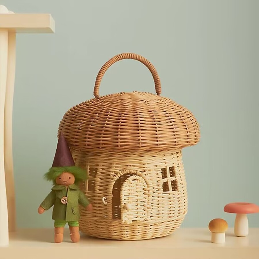 rattan woven handmade mushroom storage box children's decorative storage basket