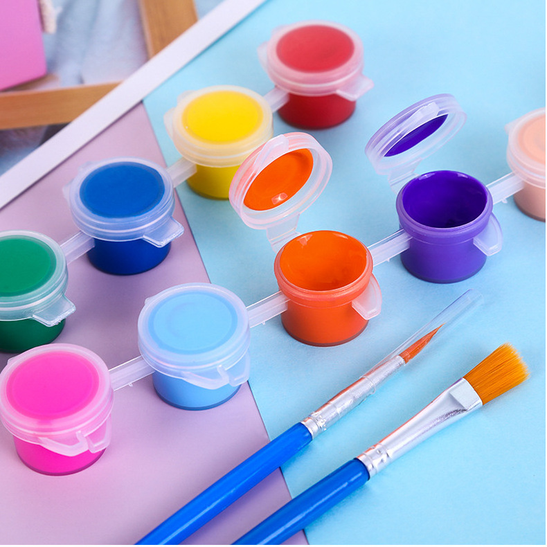 Children's Acrylic Paint 12 Color Set with 2 Brushes Painting Graffiti DIY Plaster Paint Strip Kindergarten Students Art Opp Bag