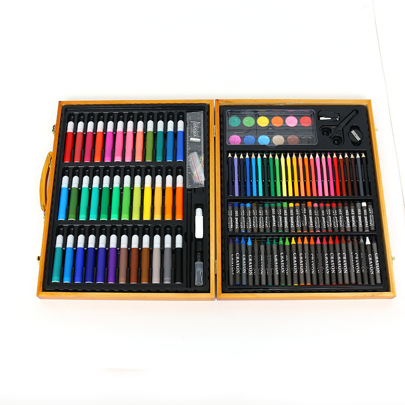 Paintyou Wood Case 150PCS Kids Art Set Supplies 36 Watercolors 24 Premium Colored Pencils Sketching Pencil Oil Pastels Crayons Stationery