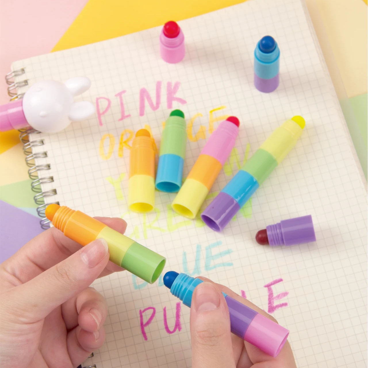 Paintyou No Bleed Bible Gel Highlighter Pen 6PCS Stackable Crayons Non Toxic Rabbit Head Kids Gel Crayons School Supplies