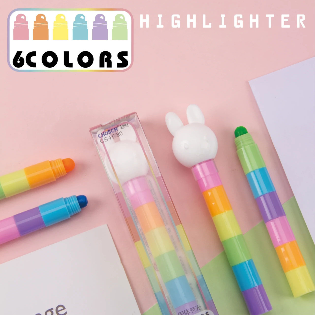 Paintyou No Bleed Bible Gel Highlighter Pen 6PCS Stackable Crayons Non Toxic Rabbit Head Kids Gel Crayons School Supplies