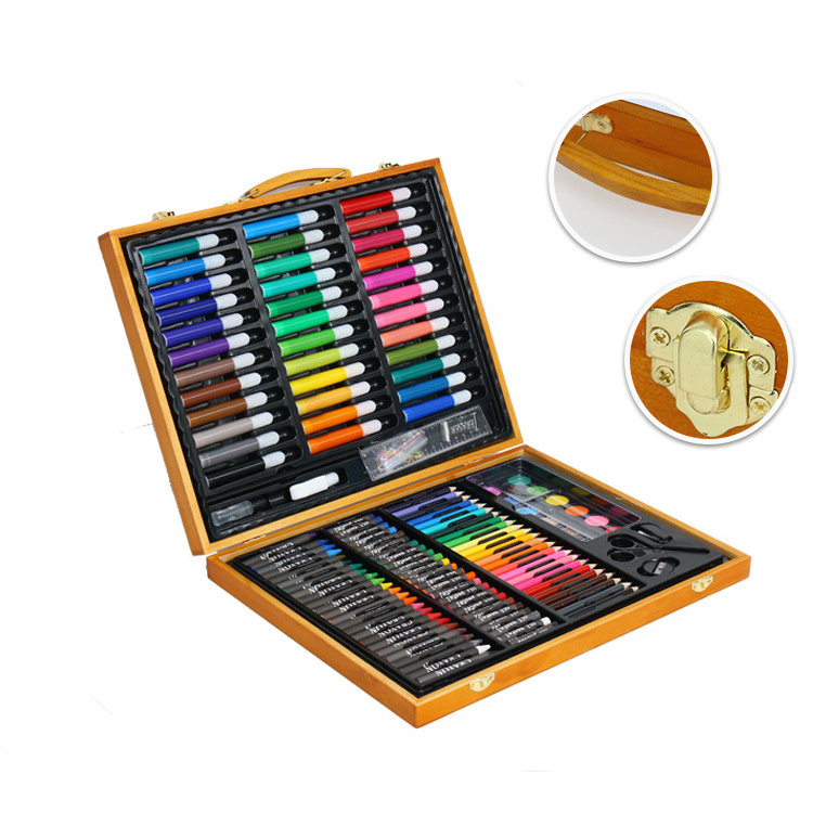 Paintyou Wood Case 150PCS Kids Art Set Supplies 36 Watercolors 24 Premium Colored Pencils Sketching Pencil Oil Pastels Crayons Stationery