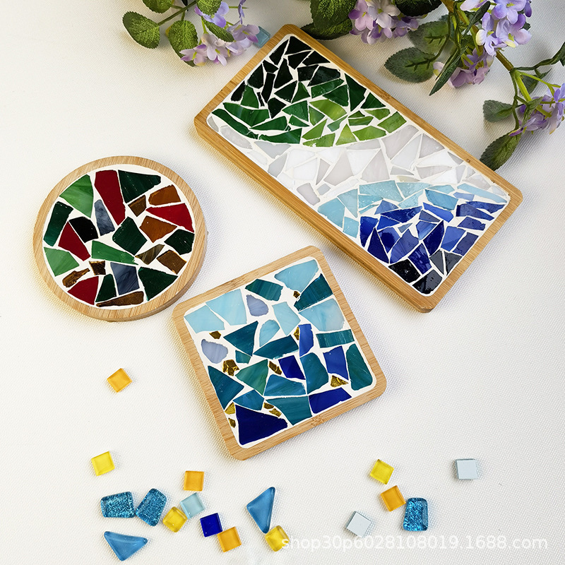 Handmade DIY Material Bamboo Creative Parent Kid Mosaic Coaster Craft Kit for Kids DIY  Mosaic Tile Home Decoration Supplies